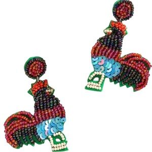 Black and Red Beaded Rooster Earrings